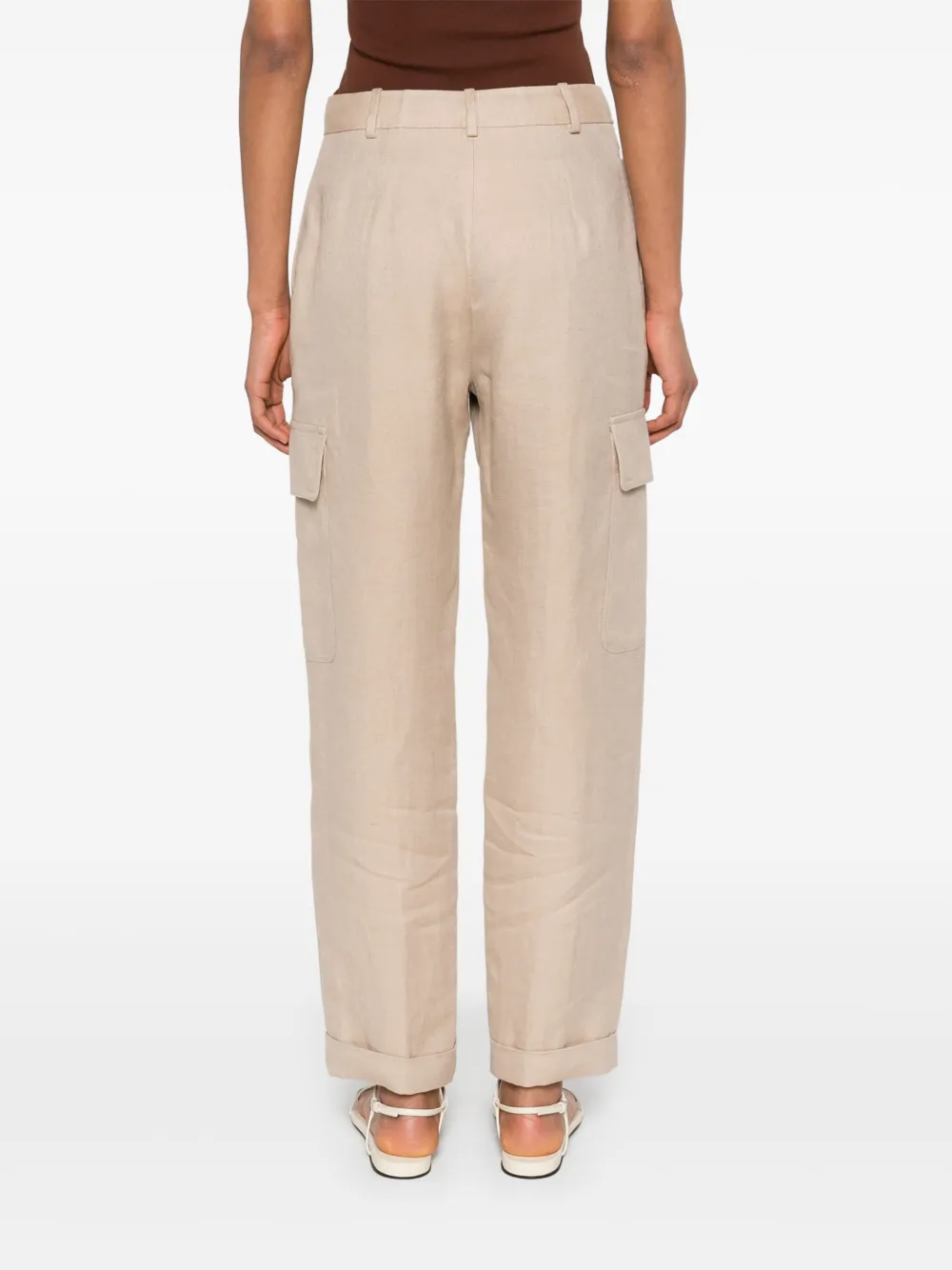 Shop Eleventy Linen Cargo Trousers In Neutrals