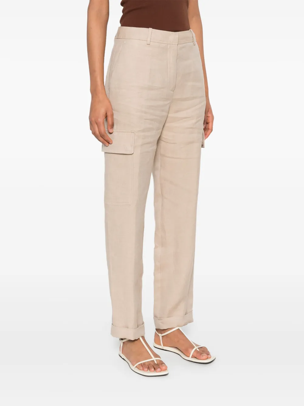 Shop Eleventy Linen Cargo Trousers In Neutrals