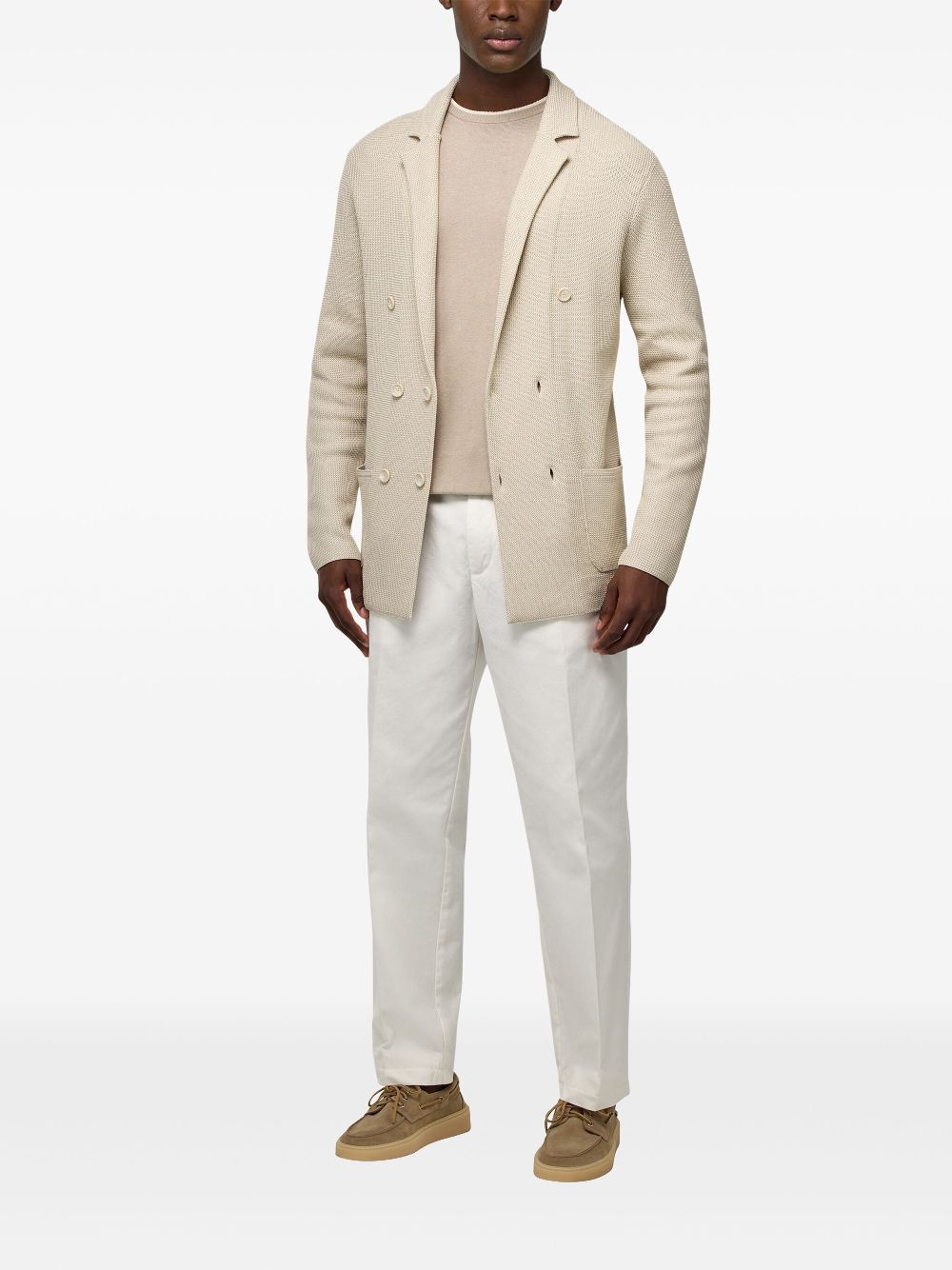 Boggi Milano Double-Breasted Knitted Jacket in Cotton Crêpe - Beige