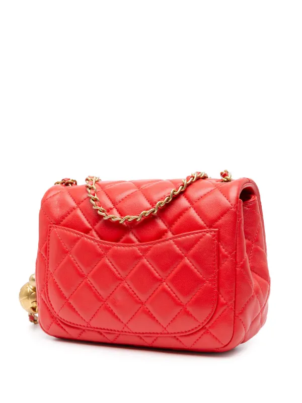 CHANEL 赤 レザー キルティング ポーチ Chanel Red Quilted Lambskin