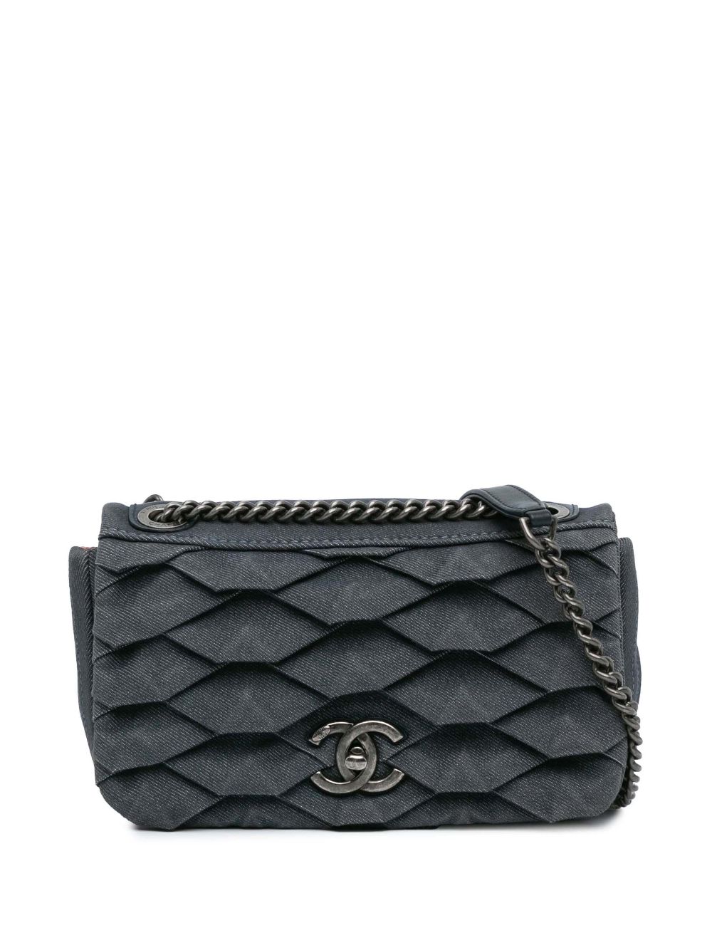 CHANEL Pre-Owned 2016-2017 Small Pleated Denim Scale Effect Turtle Flap crossbody bag - Blue