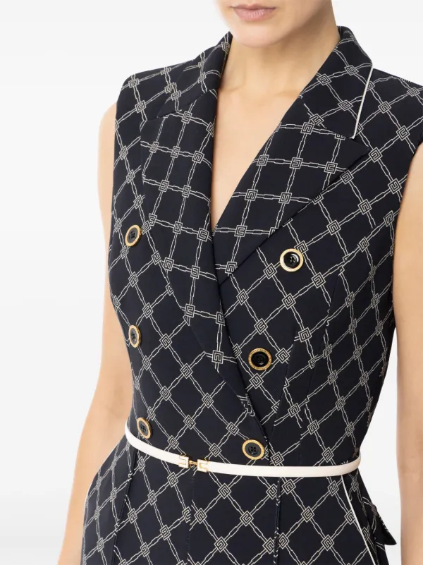 Elisabetta Franchi お洒落 ダイヤモンドプリントジャンプスーツ Elisabetta Franchi ダイヤパターン ジャンプスーツ | ブラック