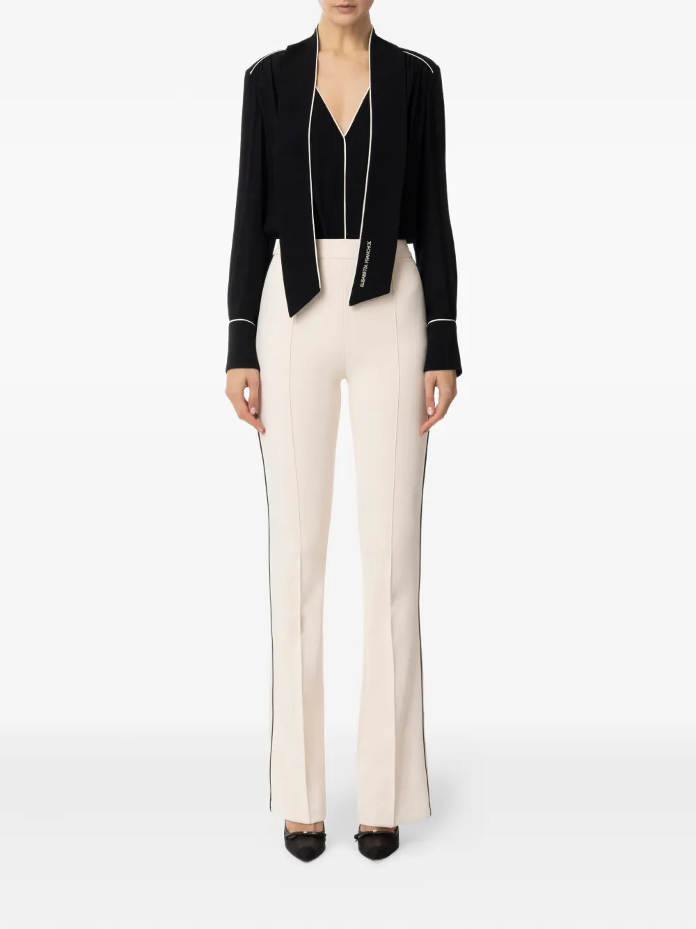 Elisabetta Franchi piping-detail flared jumpsuit - Wit