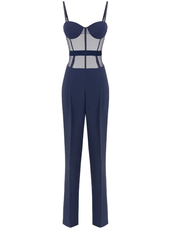 オールインワン・サロペット ELISABETTA FRANCHI LIGHT CREPE AND TULLE BUSTIER JUMPSUIT Jumpsuit in crêpe fabric with bustier top | Elisabetta