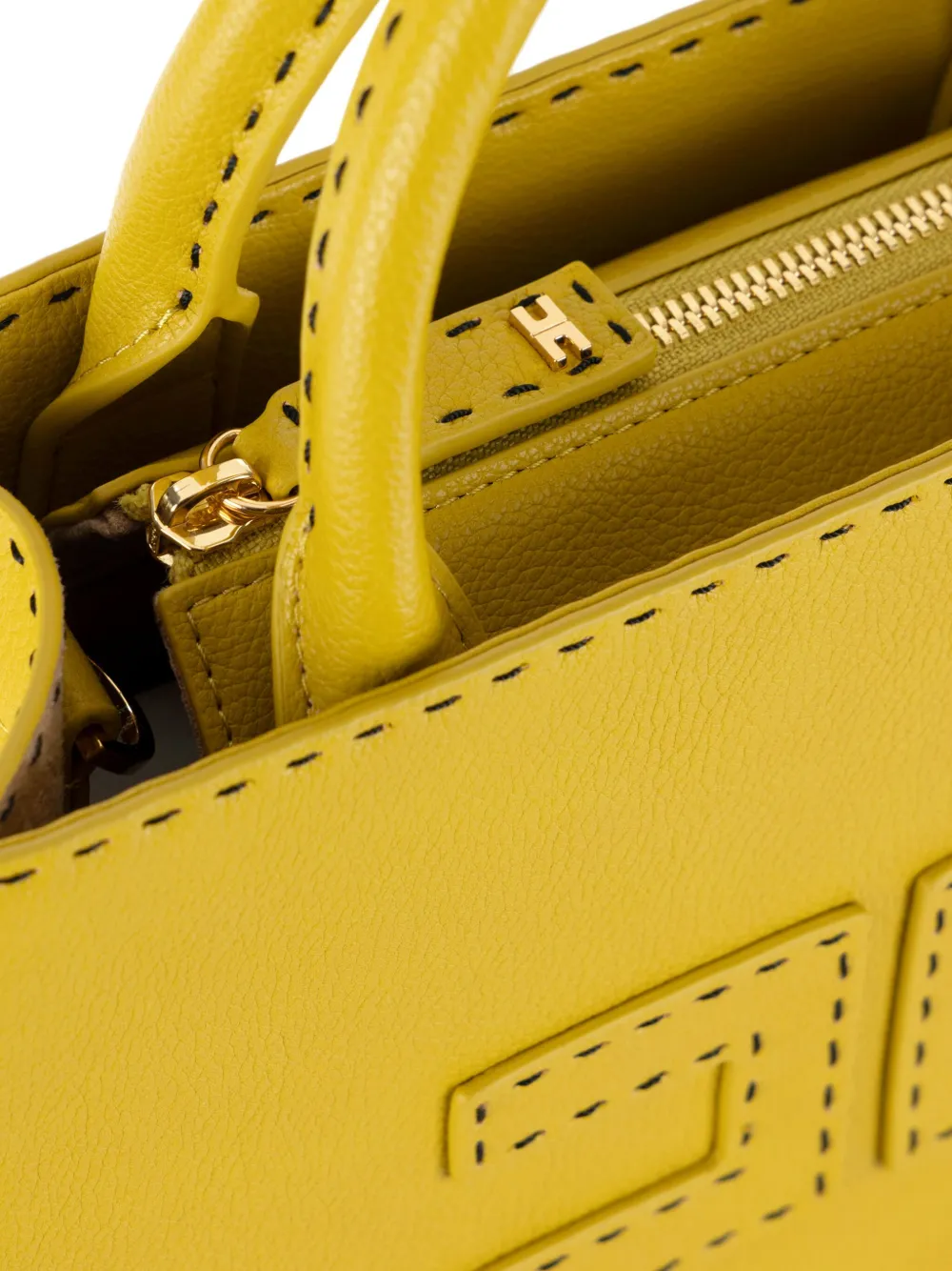 Shop Elisabetta Franchi Small Contrasting Topstitching Tote Bag In Yellow