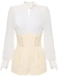 Elisabetta Franchi panelled criss-cross laces playsuit - White