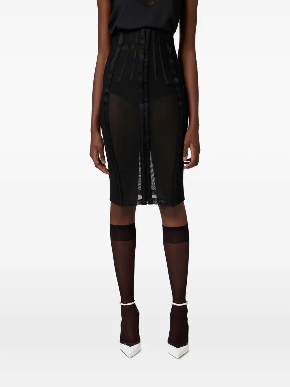 Elisabetta Franchi Bustier tulen midi-rok Zwart
