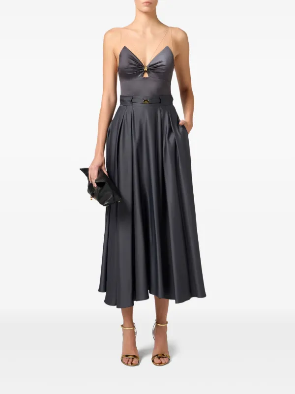 スカート ELISABETTA FRANCHI Satin skirt with belt (GO12152E2 100) Elisabetta Franchi Woman Long Satin Skirt with Belt
