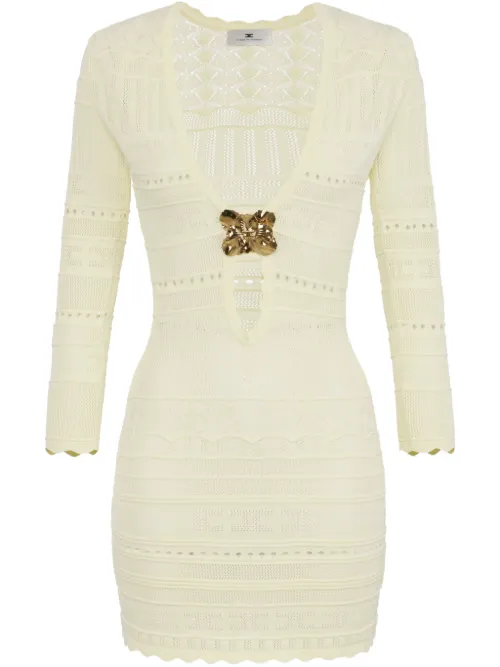 Robe en maille ajourée à détail de broche - Elisabetta Franchi - Modalova