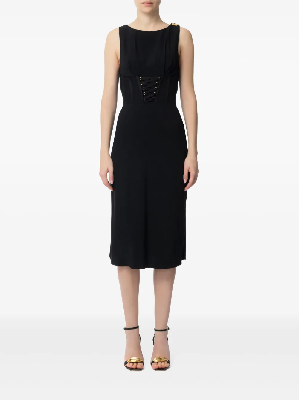 Elisabetta Franchi lace-up detail midi dress - Zwart