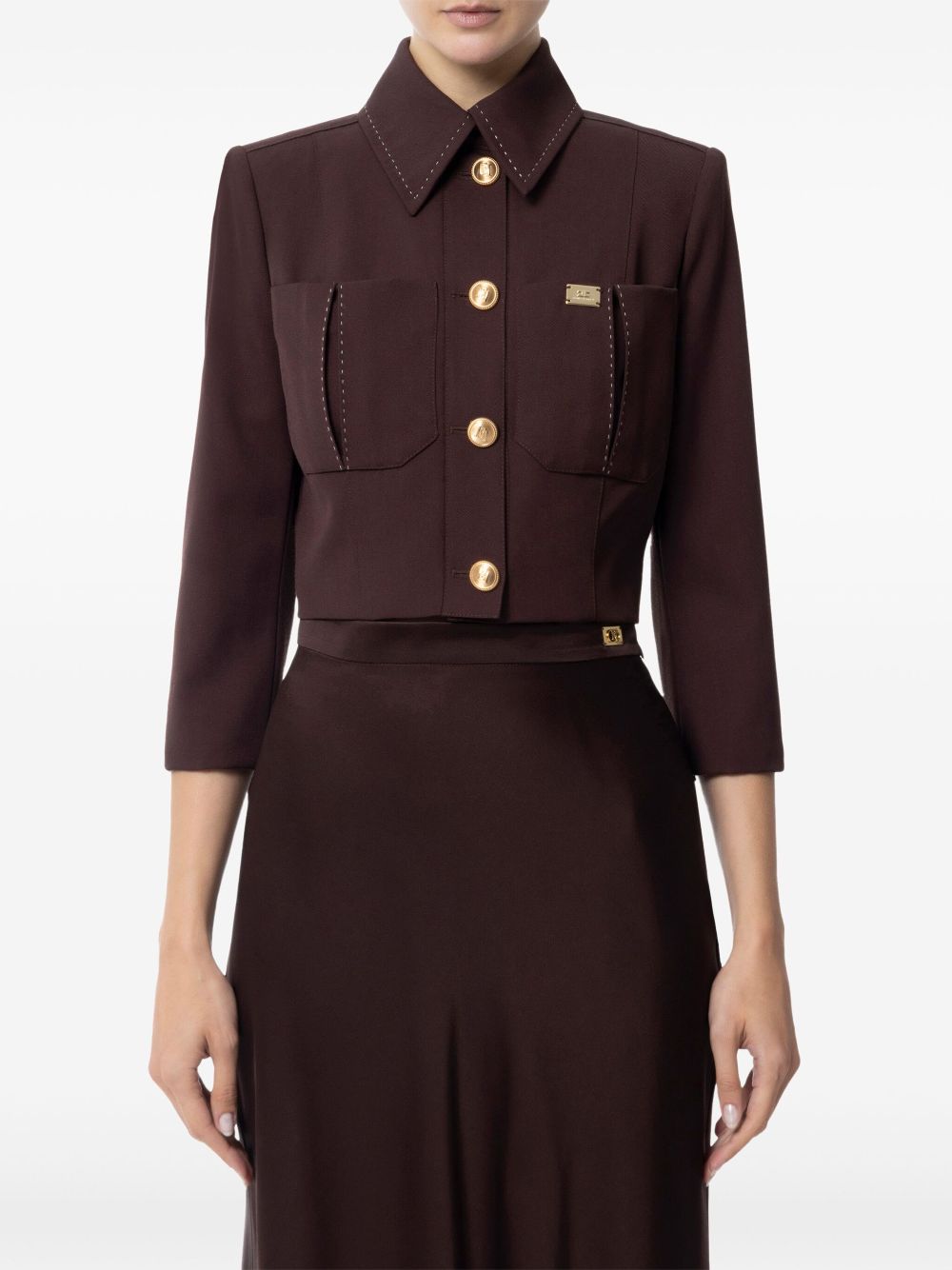 Elisabetta Franchi contrast-stitching wool jacket - Brown