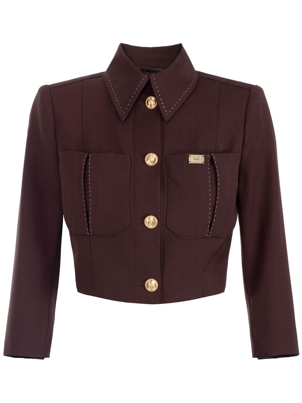 Elisabetta Franchi contrast-stitching wool jacket - Brown