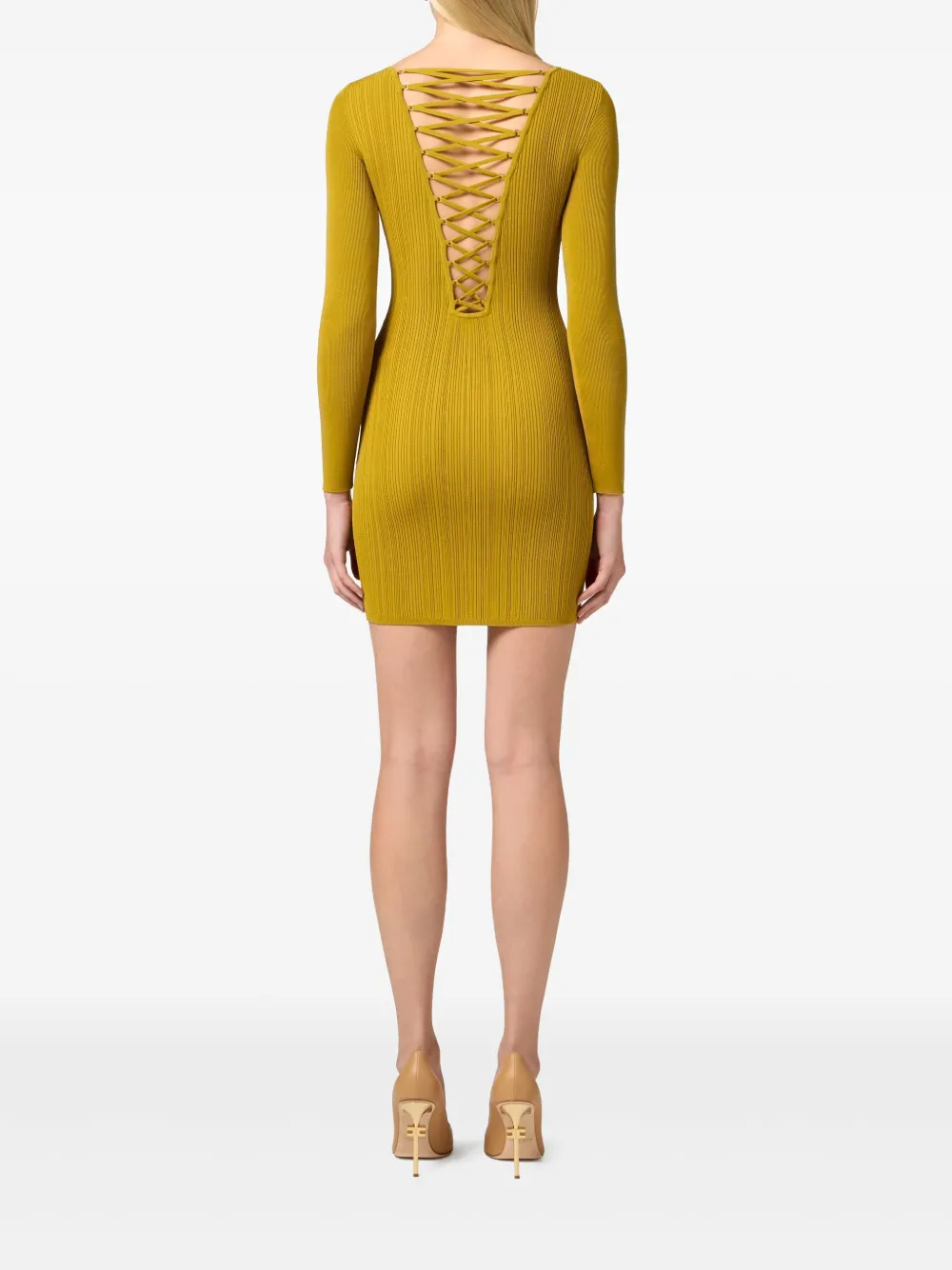 Elisabetta Franchi Crossover mini-jurk met kant Geel