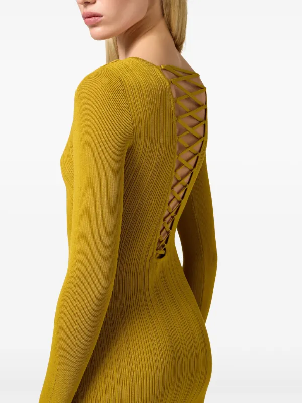Elisabetta Franchi Crossover lace-detail Mini Dress | Yellow