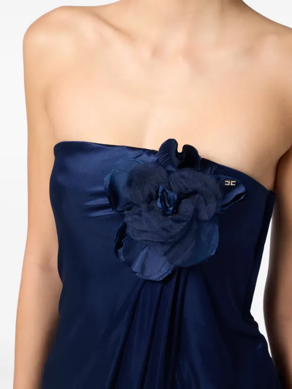 Elisabetta Franchi floral-appliqué Satin Dress | Blue | FARFETCH