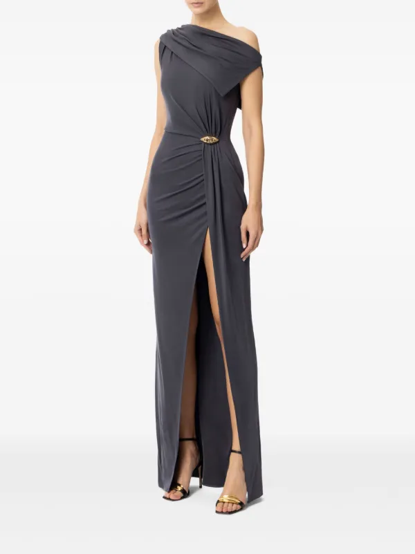 【ELIZABETTA FRANCHI】新作ミニドレス アシンメトリー ドレープ Elisabetta Franchi アシンメトリー ドレス | グレー | FARFETCH JP