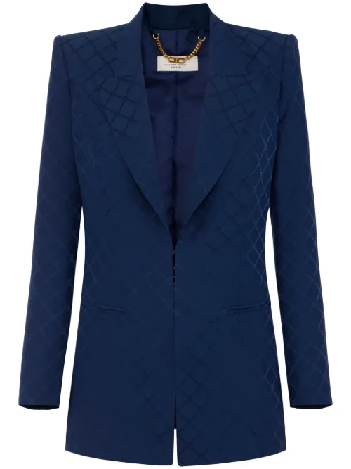 Blazer en satin à motif losange en jacquard - Elisabetta Franchi - Modalova