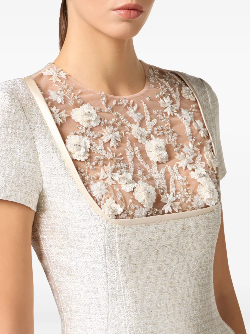 Elisabetta Franchi Mini-jurk met kralen en bloemen Grijs