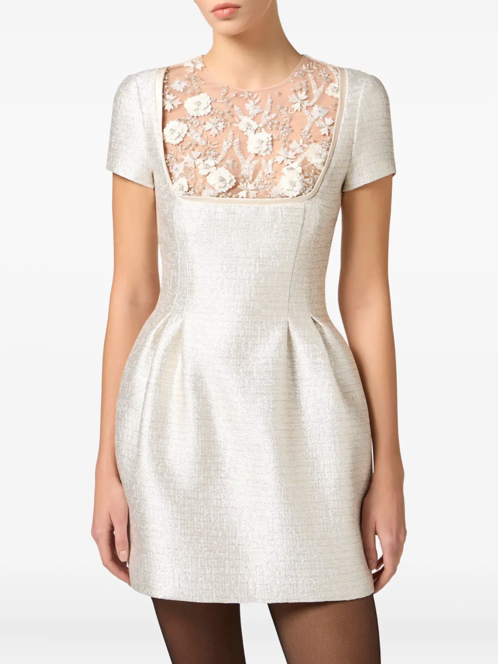 Elisabetta Franchi Mini-jurk met kralen en bloemen Grijs