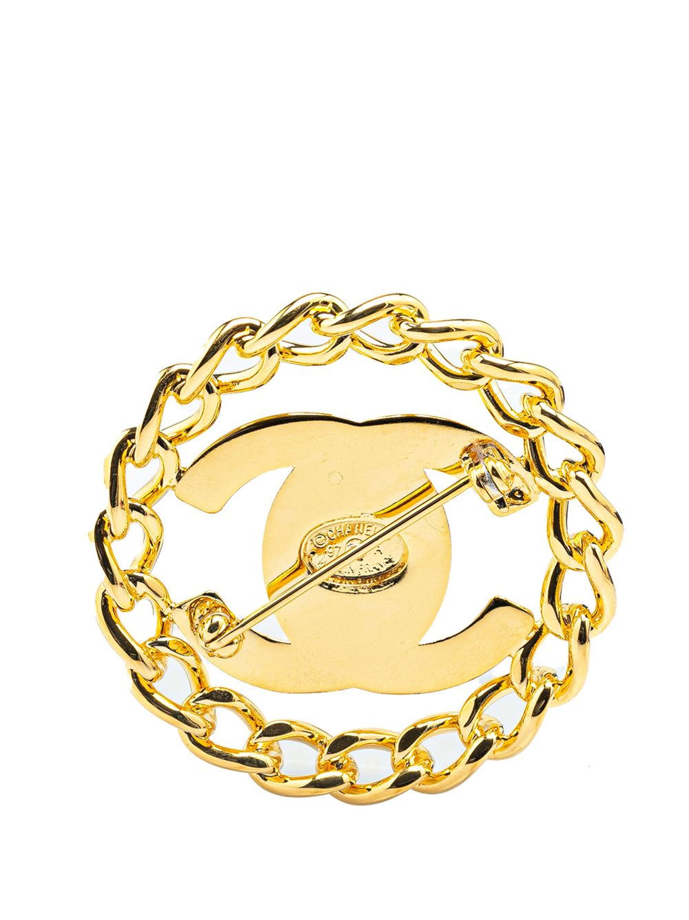 CHANEL Pre-Owned 1997 Gold Plated CC Turn Lock Chain Brooch costume brooch - Goud