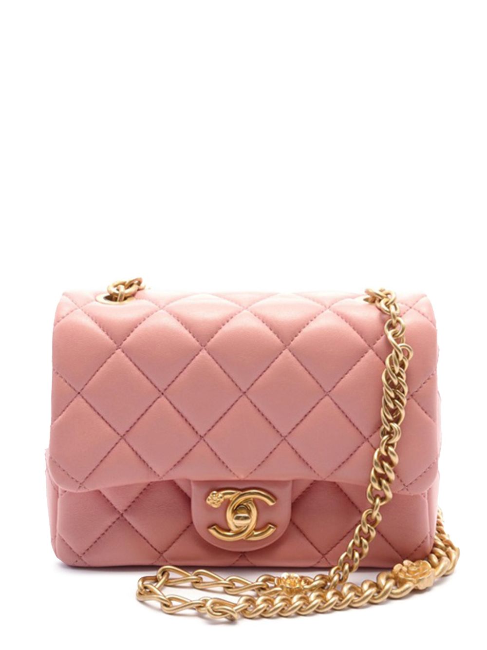 CHANEL Pre-Owned 2021-2024 Mini Quilted Lambskin Sweet Camellia Chain Flap crossbody bag - PINK