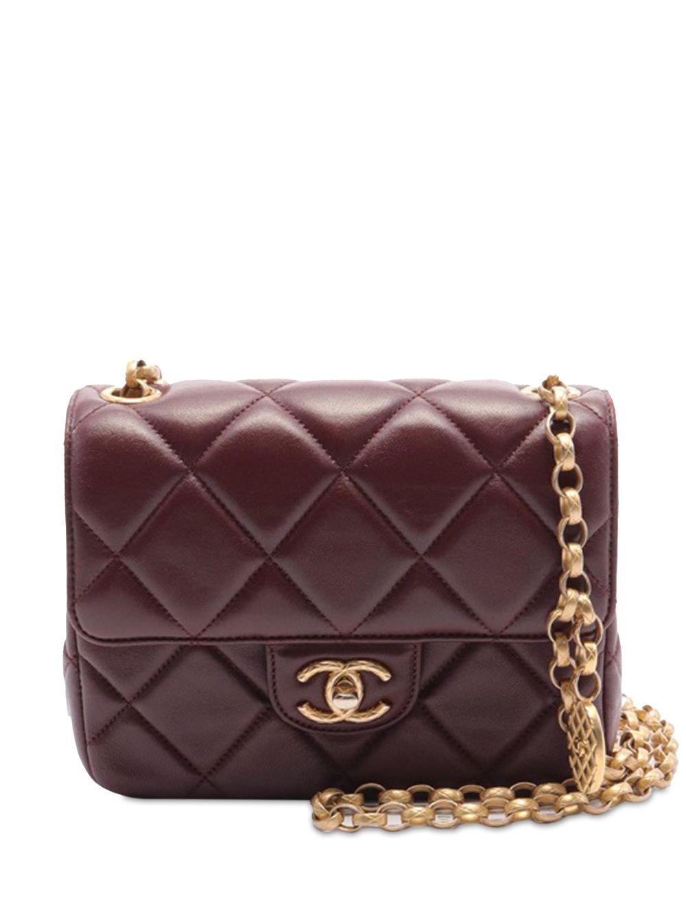 CHANEL Pre-Owned 2021-2024 Mini Quilted Lambskin Bijoux Logo Chain Square Flap crossbody bag - Red