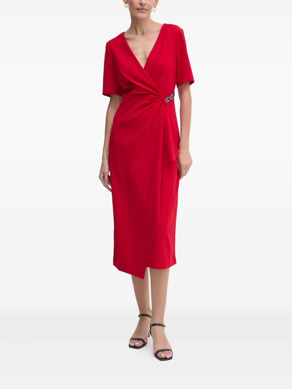 Dkny Knot Short-sleeve Midi Dress In Red