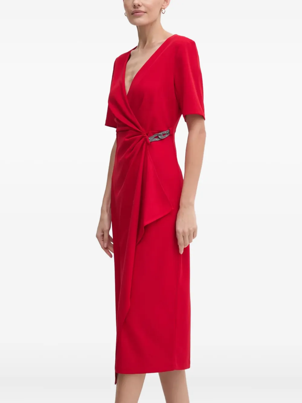 Dkny Knot Short-sleeve Midi Dress In Red