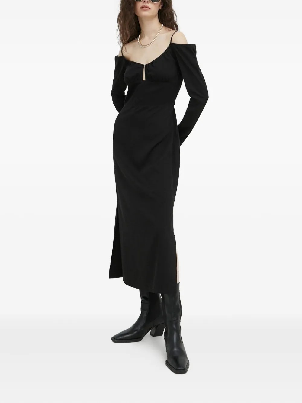 SAMSOE Off-shoulder midi-jurk Zwart