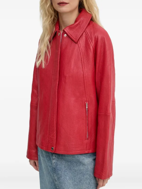 SAMSOE SAMSOE Strukturierte Sanok Lederjacke Rot FARFETCH CH