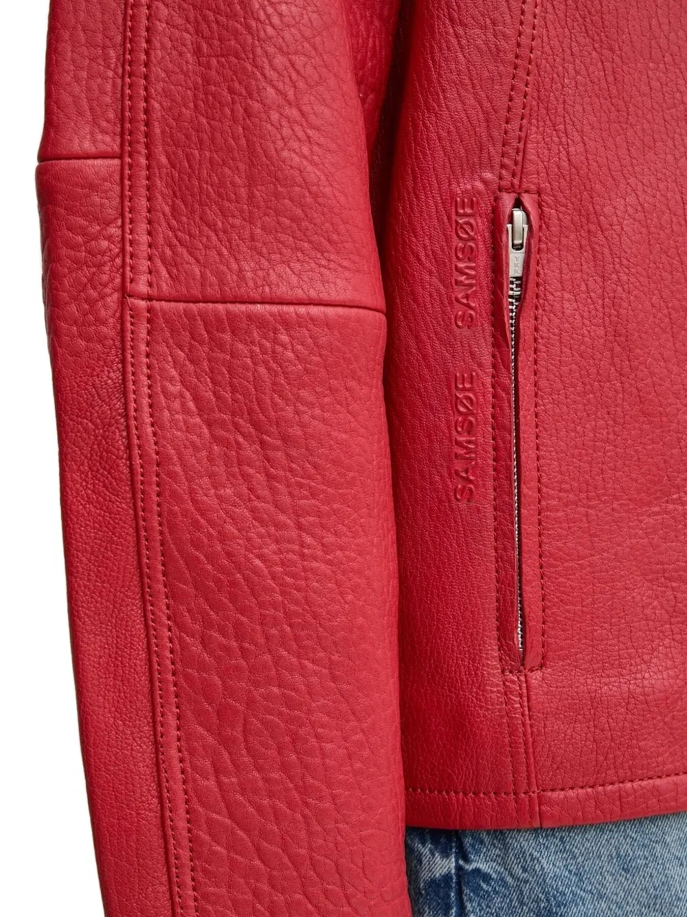 SAMSOE Sanok leren jack met rits en textuur Rood