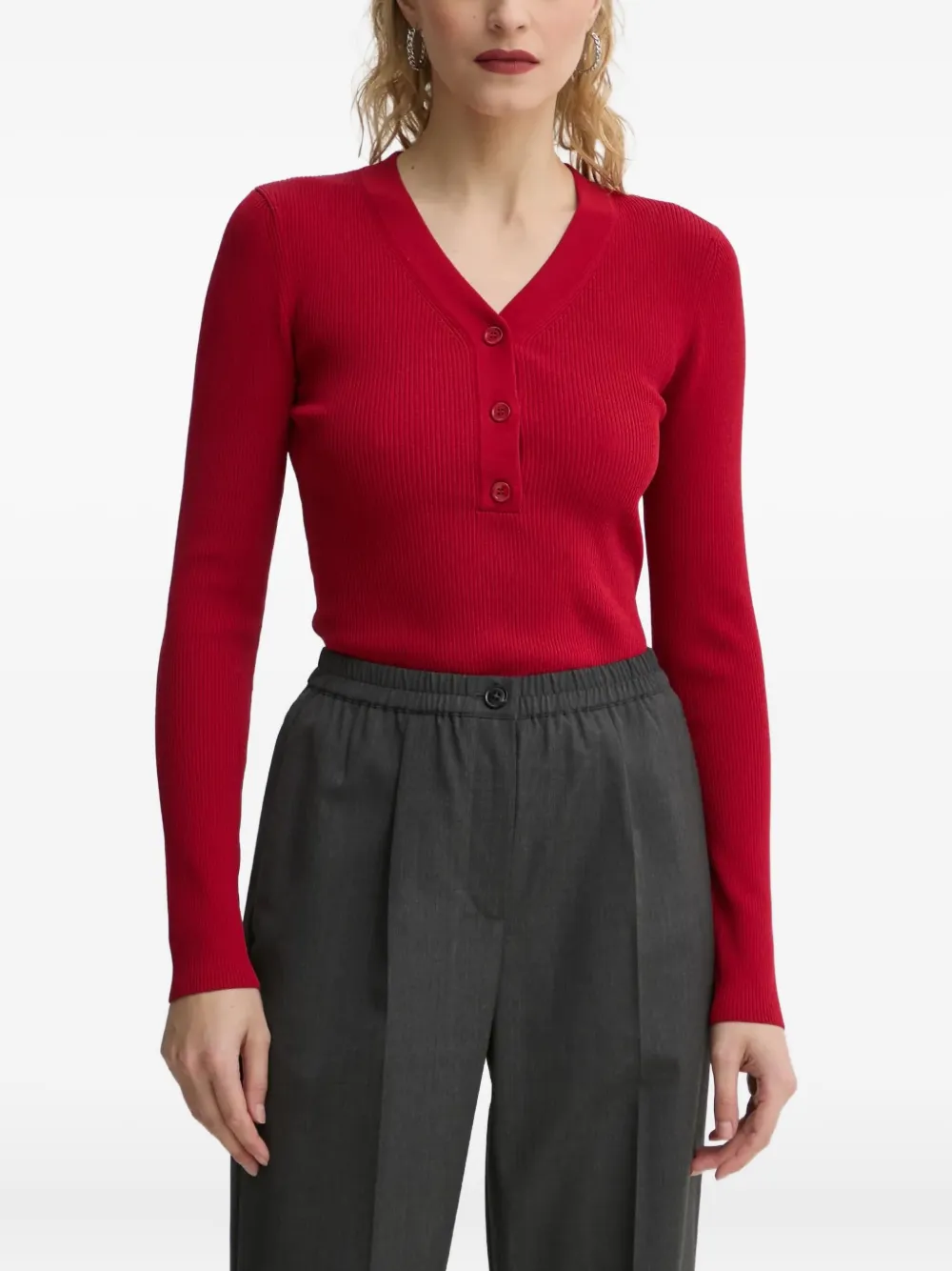 SAMSOE SAMSOE long-sleeve ribbed T-shirt | Red | Image 1