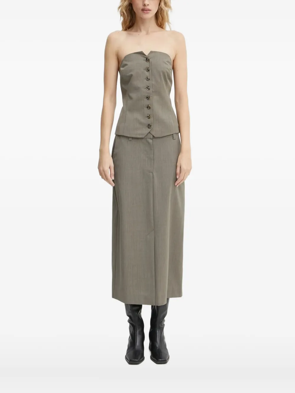 Samsoe & Samsoe Button-front Strapless Top In Gold