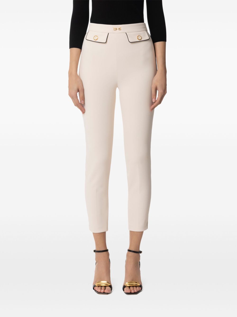 Elisabetta Franchi Crêpe skinny broek met applicatie - Beige