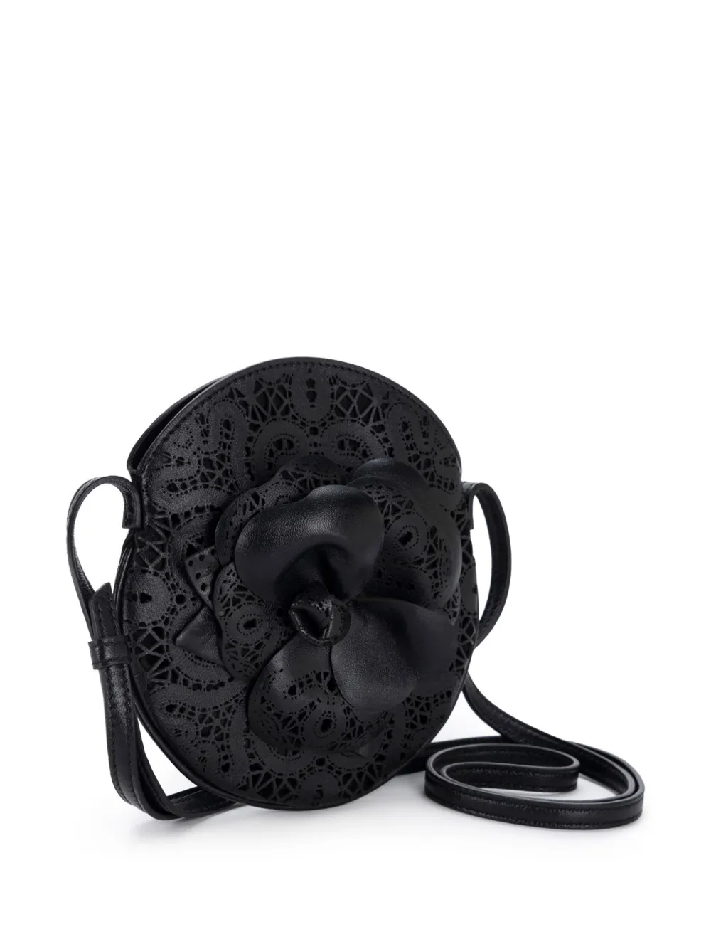 Elisabetta Franchi Leren schoudertas met borduurwerk Zwart