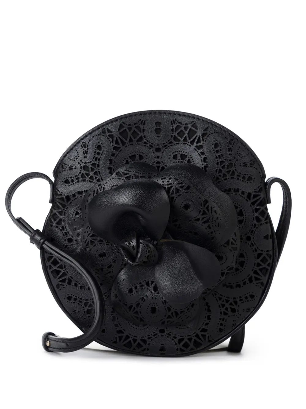 Elisabetta Franchi Leren schoudertas met borduurwerk Zwart