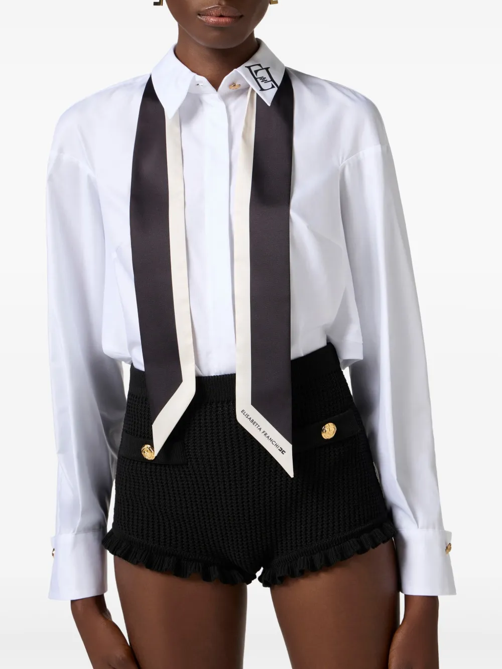 Elisabetta Franchi Popeline blouse met sjaaldetail Wit