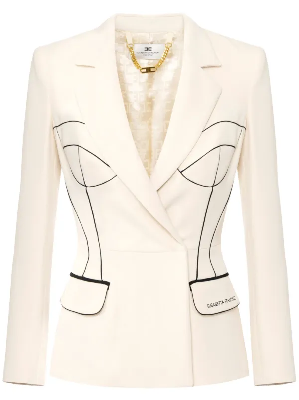Elisabetta Franchi Contrasting Piping Jacket | Neutrals