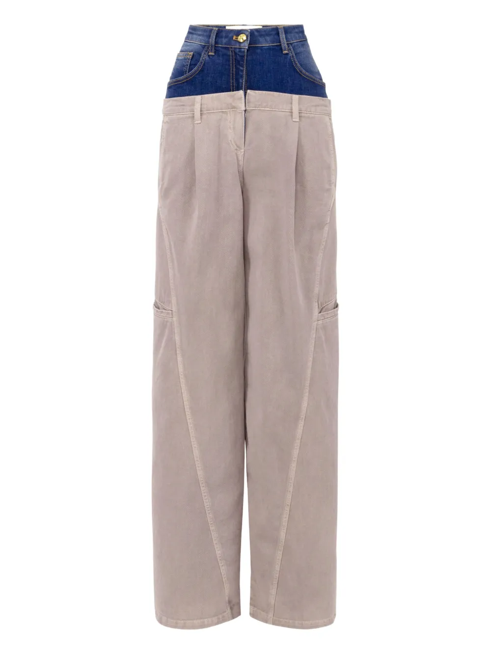 Elisabetta Franchi Denim-peplum Cargo Trousers In Neutral