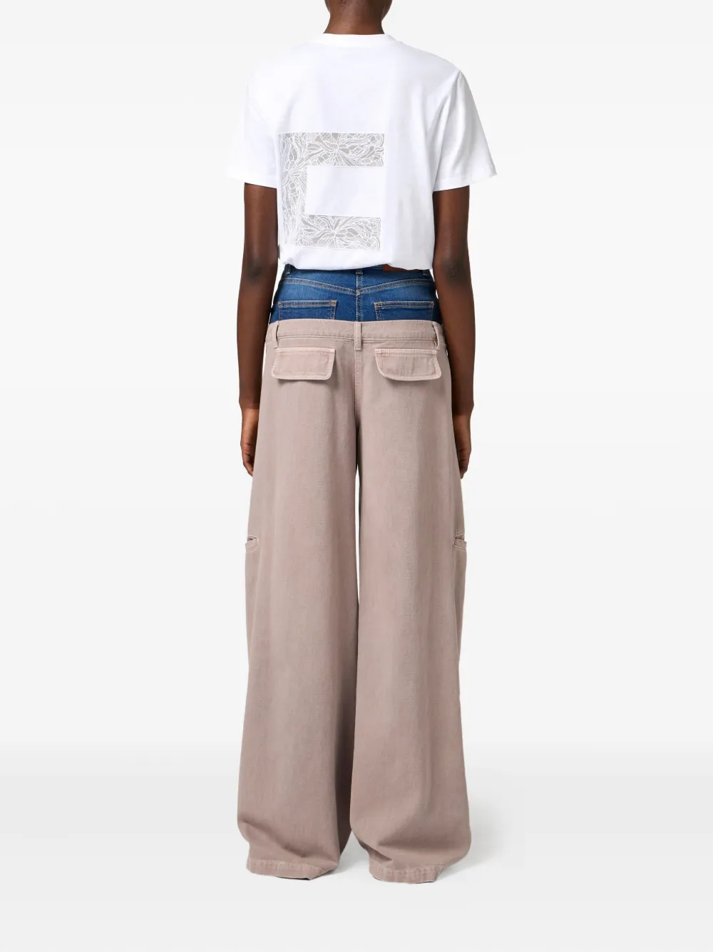 Elisabetta Franchi Denim-peplum Cargo Trousers In Neutral