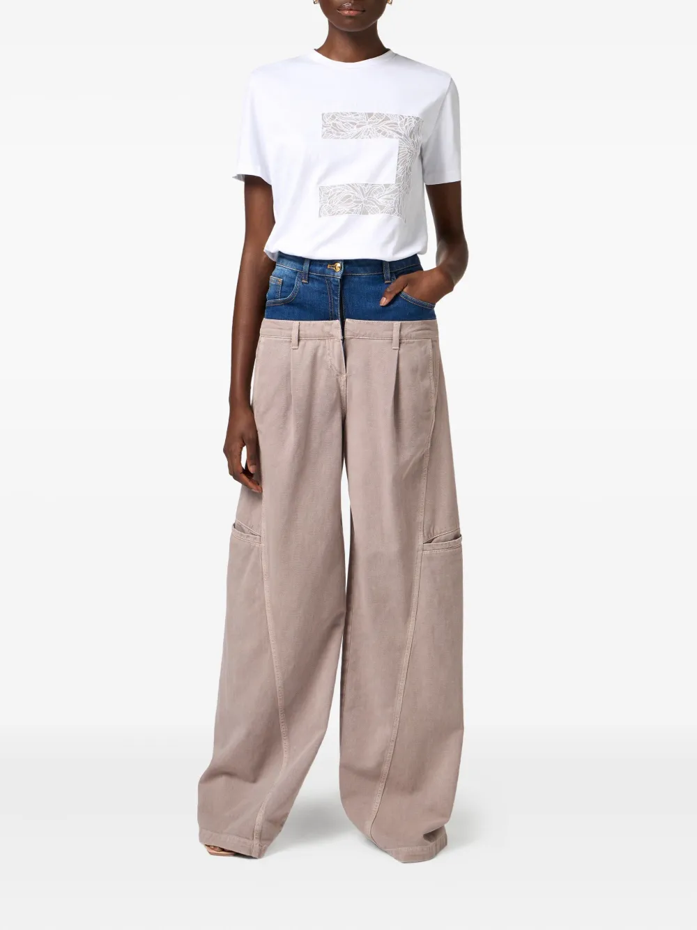 Elisabetta Franchi Denim-peplum Cargo Trousers In Neutral