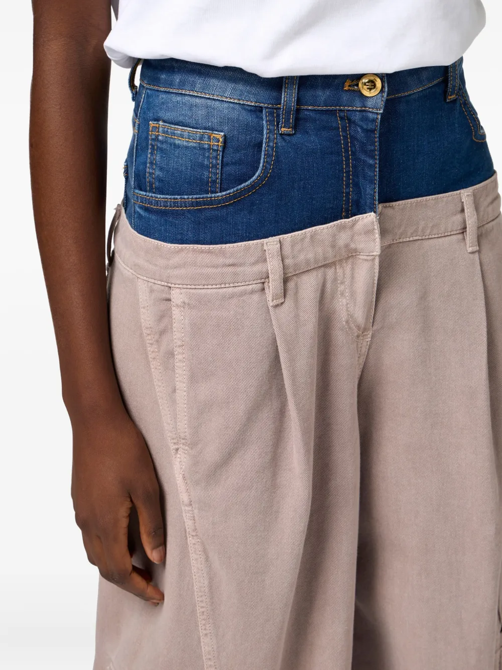 Elisabetta Franchi Denim-peplum Cargo Trousers In Neutral
