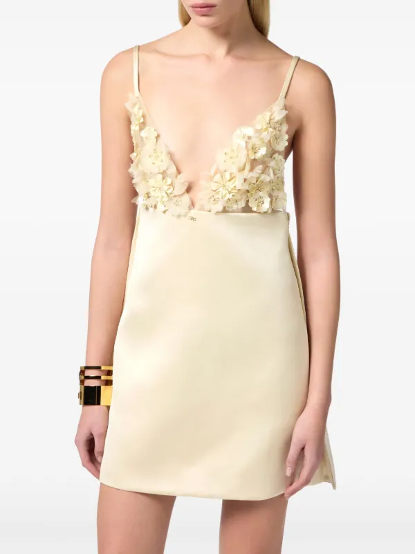 Elisabetta Franchi floral-appliqué Dress | Neutrals | FARFETCH