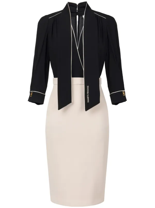 パーティードレス ELISABETTA FRANCHI Crepe dress with contrasting belt 27863171_57633700_600.jpg