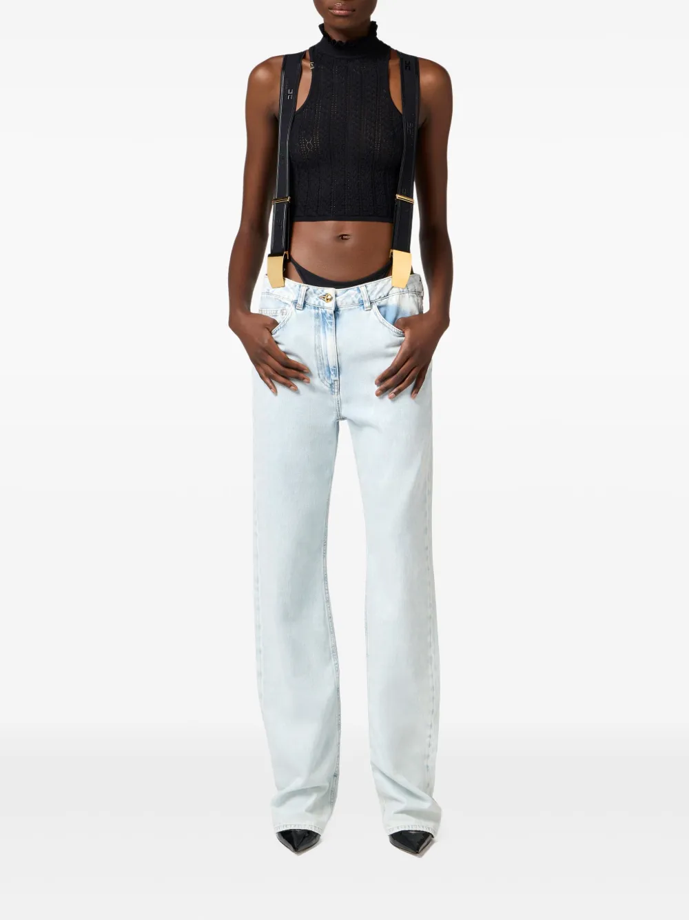 Elisabetta Franchi suspeder-attached jeans - Blauw