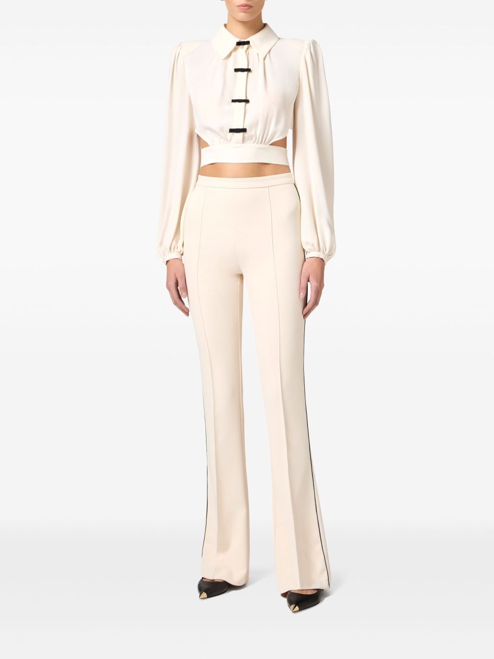 Elisabetta Franchi contrast-piping crêpe flared trousers - Beige