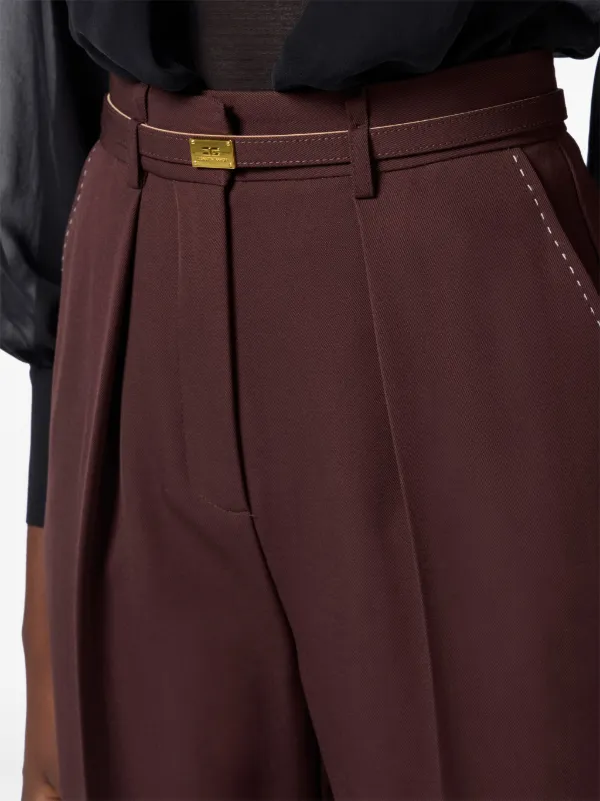 Elisabetta Franchi コントラストステッチ パンツ | ブラウン