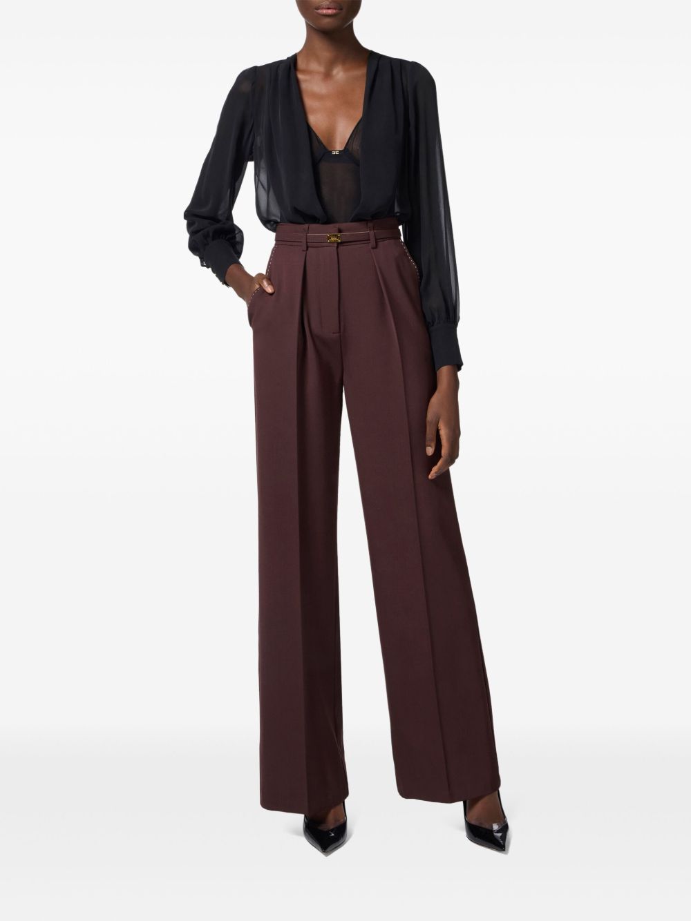 Elisabetta Franchi contrast-topstitching wool straight trousers - Bruin