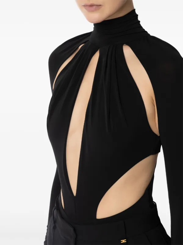 訳あり商品 Elisabetta Franchi ブラック | ボディスーツ カットアウト トップス