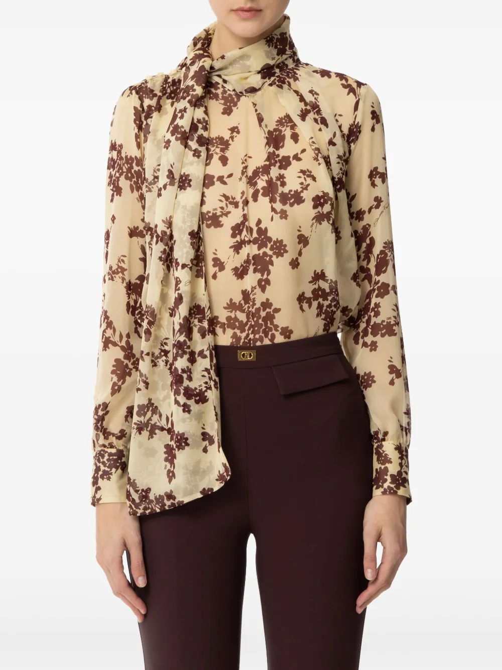 Elisabetta Franchi floral-print silk blouse - Beige